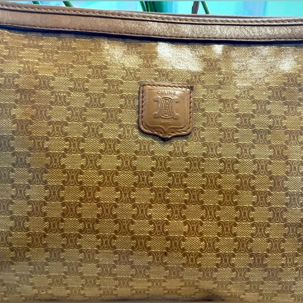 CELINE Macadam Blason Pattern Clutch Handbag PVC Leather Beige K1716